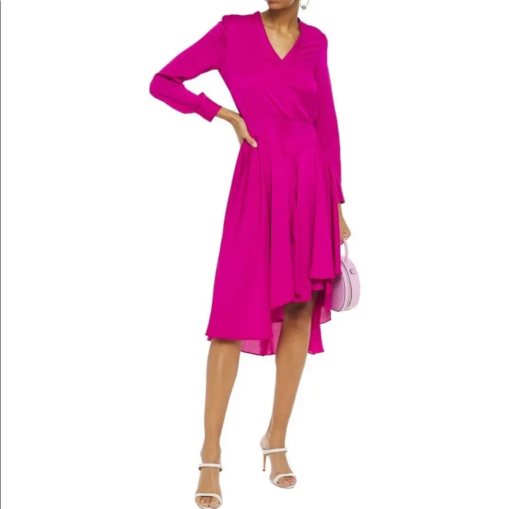 Maje Paris Rushia Asymmetric Ruffled Satin-Crepe Dress